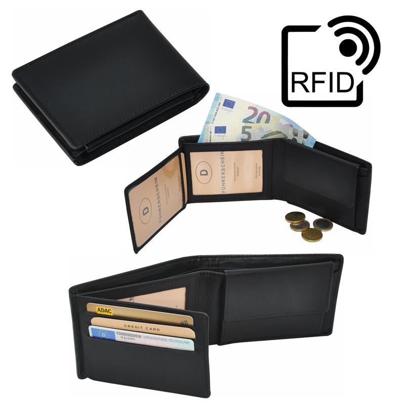 RFID Portemonnaie Geldbörse Geldbeutel Herren Schwarz Leder